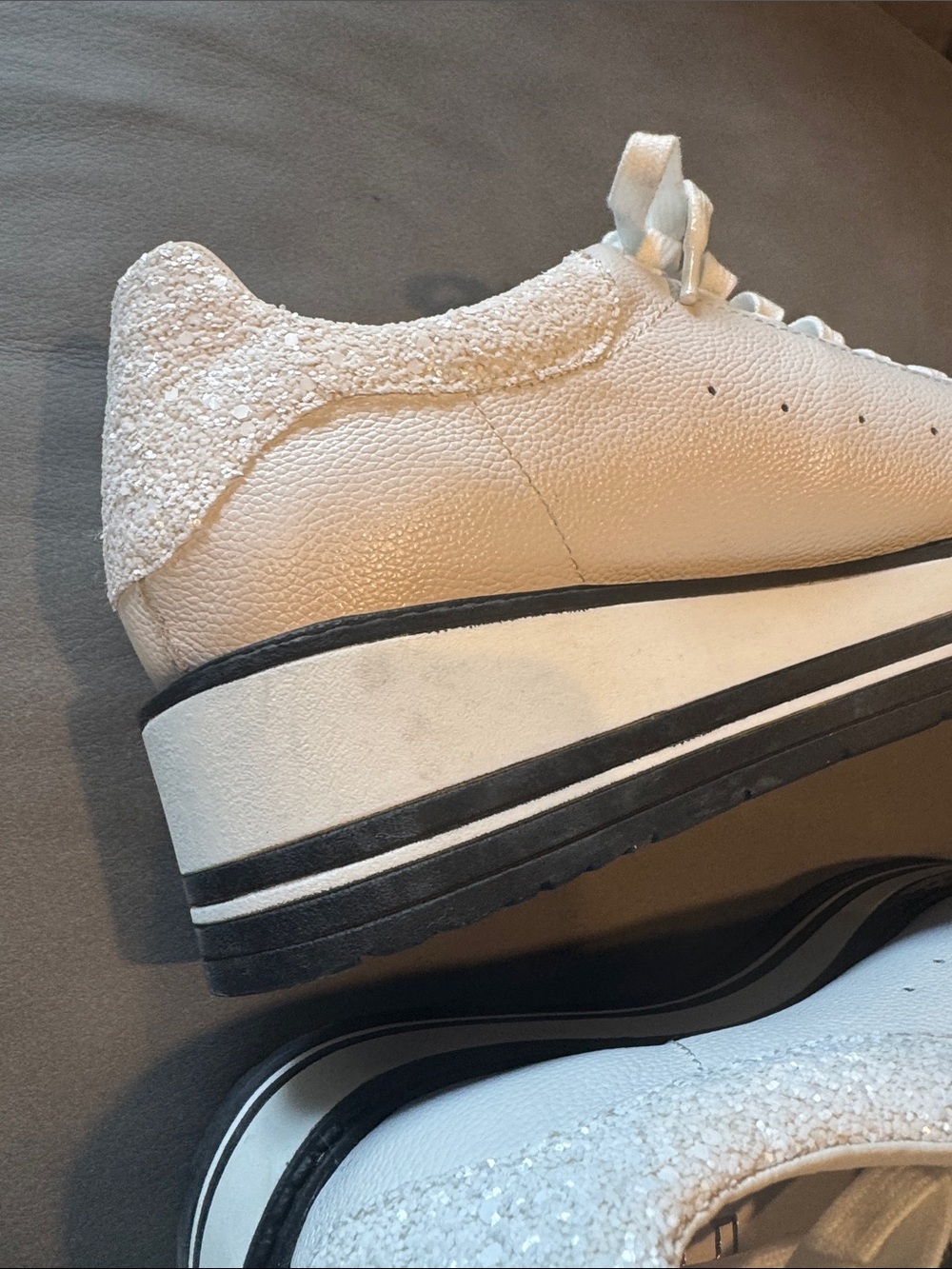 Silent D white leather glitter sparkle Siobhan platform lace up sneaker. Size 40 - Picture 3 of 7